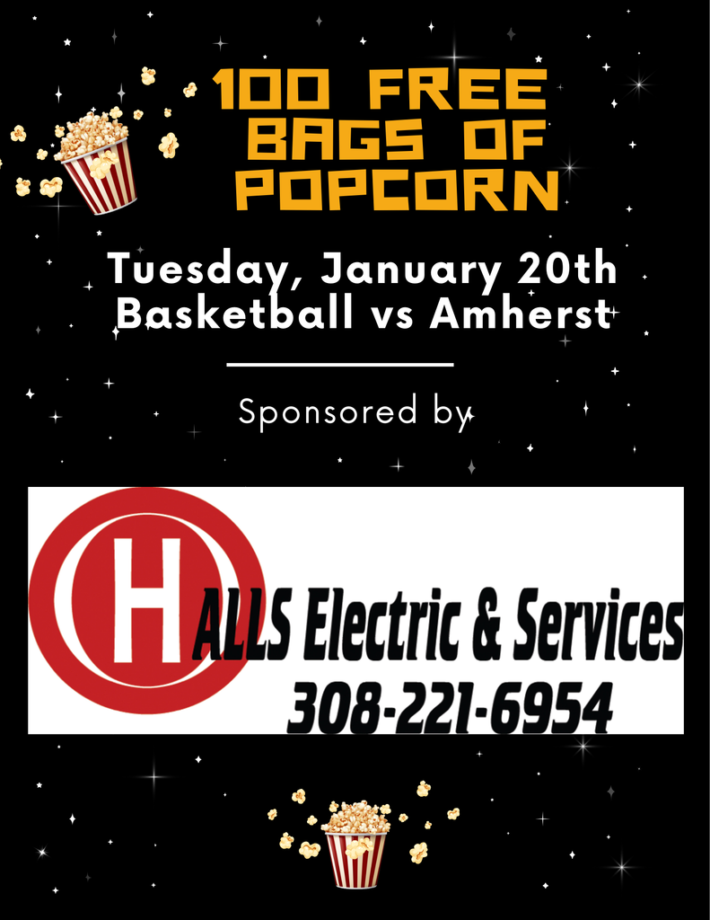 Halls Electric & Services providing the first 100 bags of popcorn free at basketball