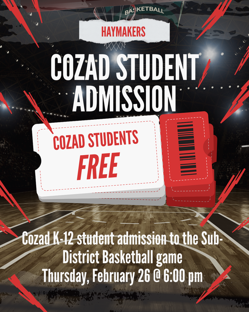 Cozad Students free admission to subdistrict game Thursday, February 26. Thank you to our generous sponsors