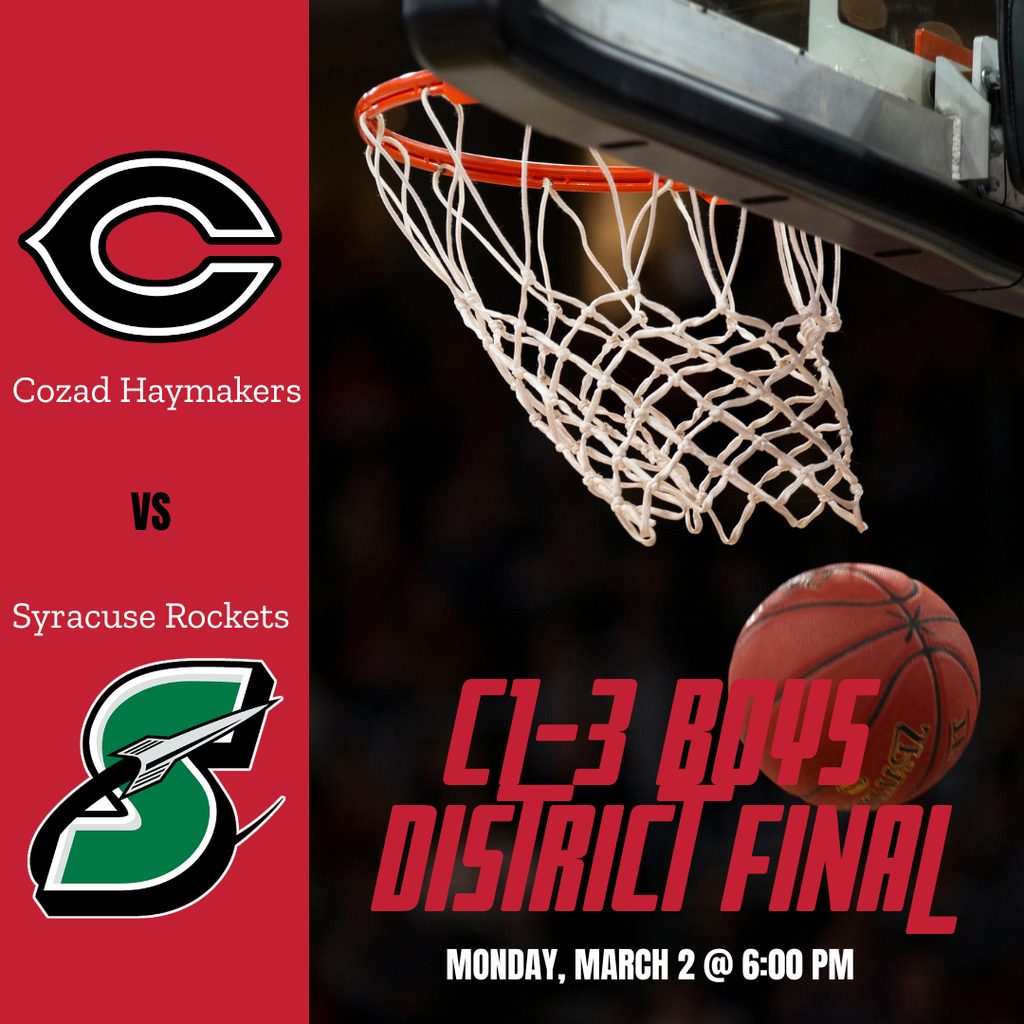 C1-3 boys district final basketball Cozad vs Syracuse March 2 at 6:00 pm