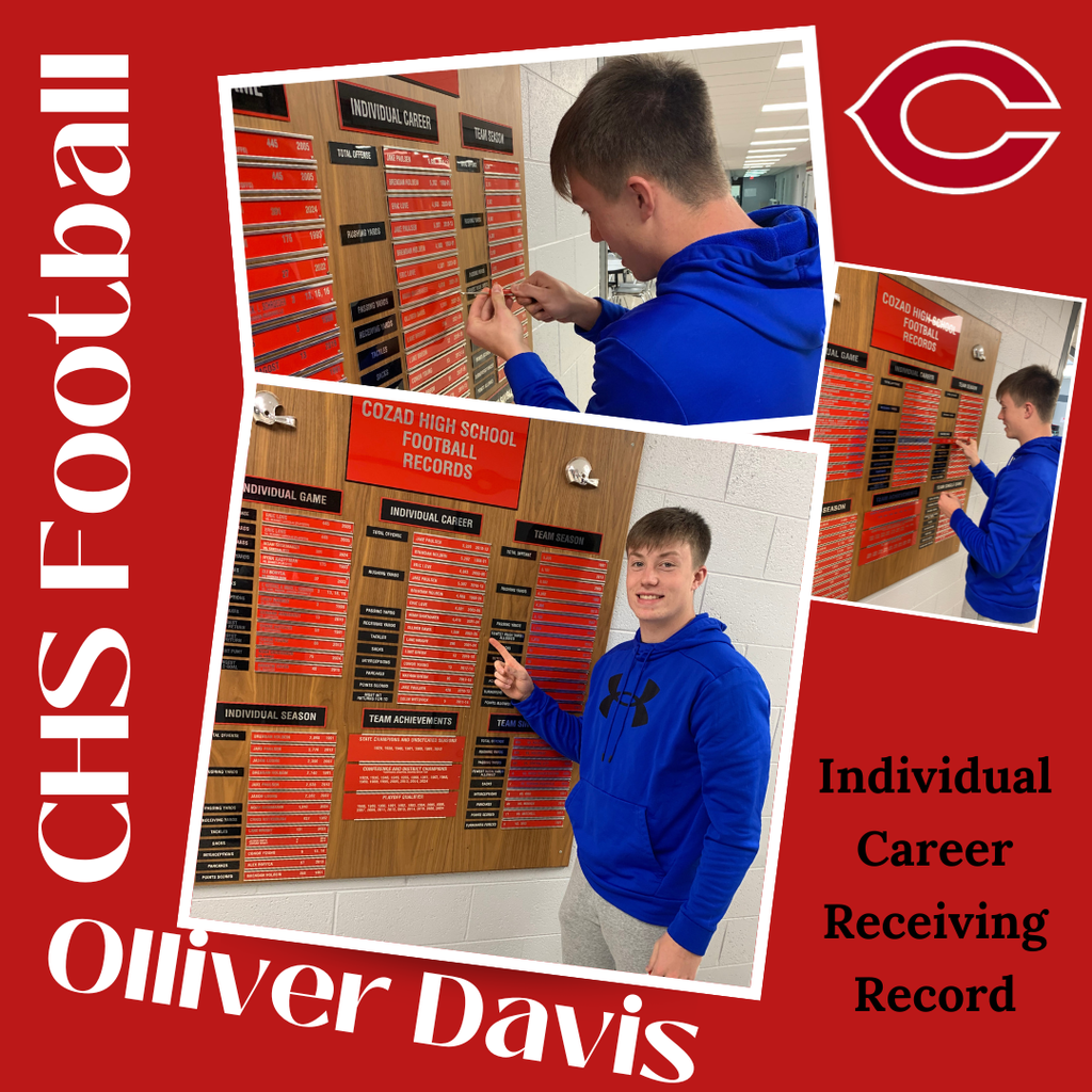 Olliver Davis CHS Football record board - Individual Career Receiving Record