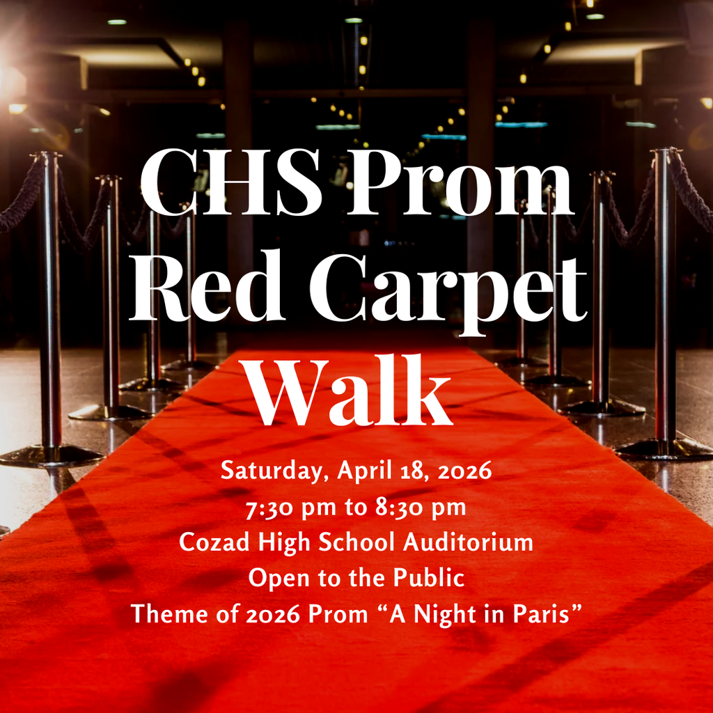 Join us for Prom Walk on April 18 from 7:30–8:30 PM in the auditorium!  This year’s theme is “A Night in Paris.” 
