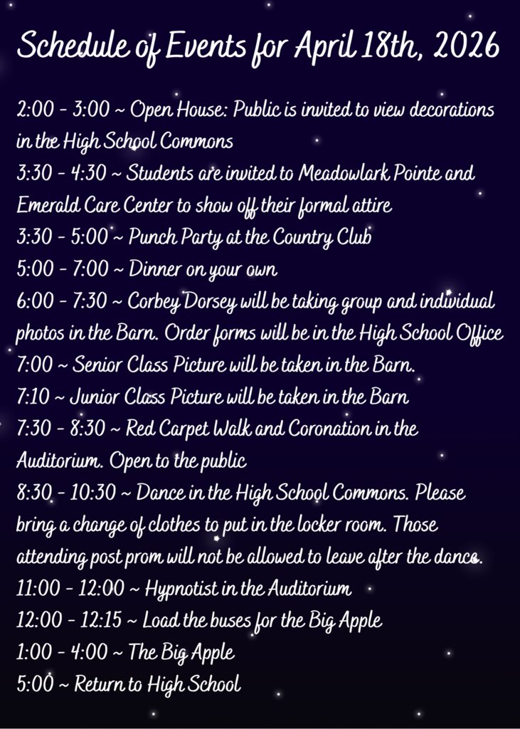 Prom 2026 April 18th-Schedule of Events