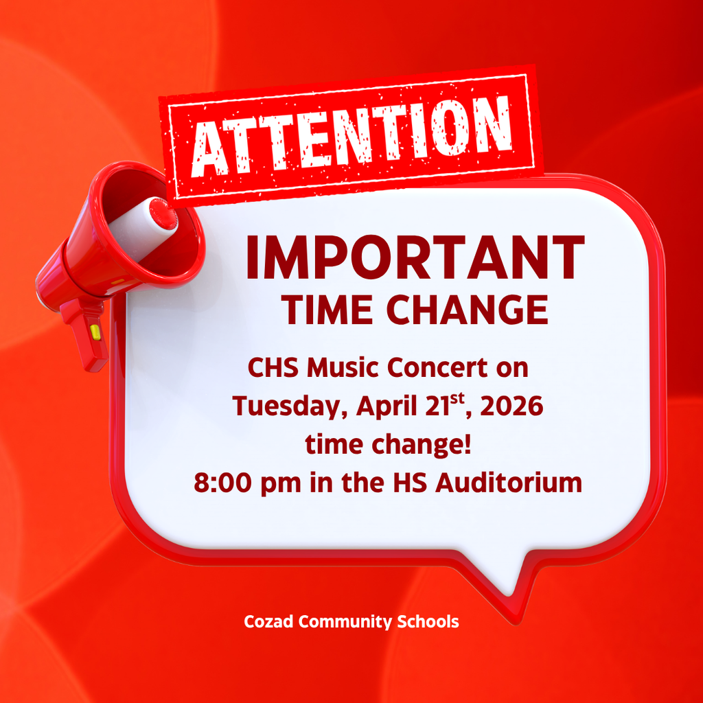 CHS Music Concert April 21st, time change from 7:00 pm to 8:00 pm