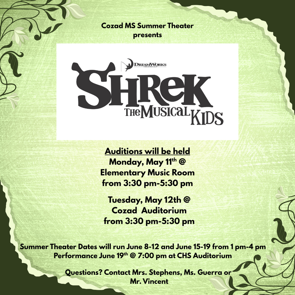 "Shrek the Musical" Auditions May 11 and May 12, 2026