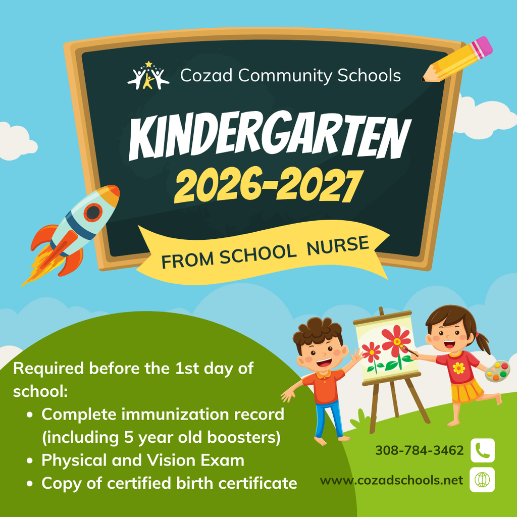Kindergartners for 2026-2027 need: Completed immunization record (including 5-year-old boosters) • Physical exam • Vision exam • Copy of a certified birth certificate
