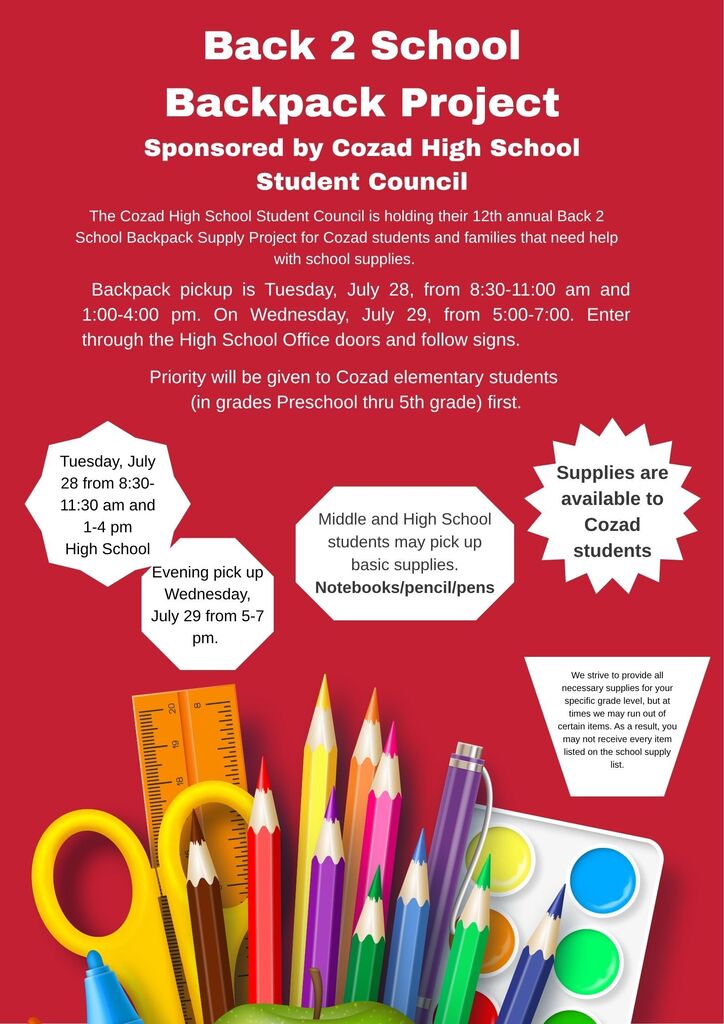 Back Pack Project sponsored by CHS Student Council