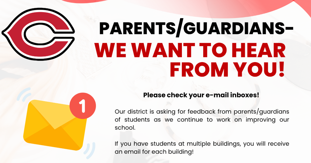 Image encourages parents/guardians to check their email inboxes for survey links.