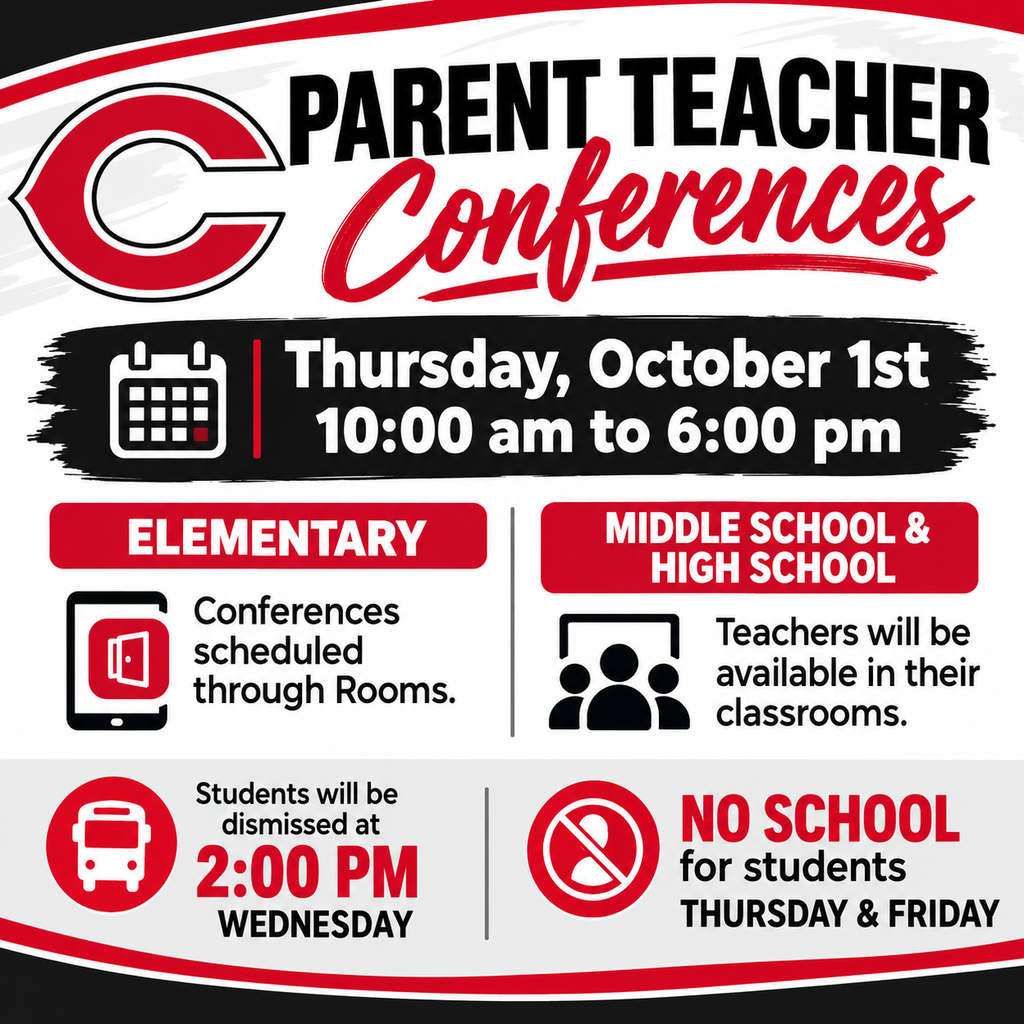 Parent Teacher Conferences October 1st from 10:00 am to 6:00 pm