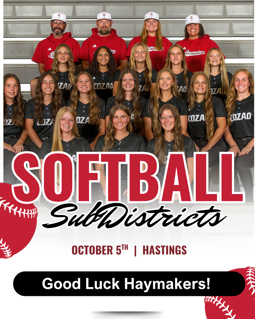 Softball Sub Districts October 5 in Hastings. COZAD plays at 2:00 pm