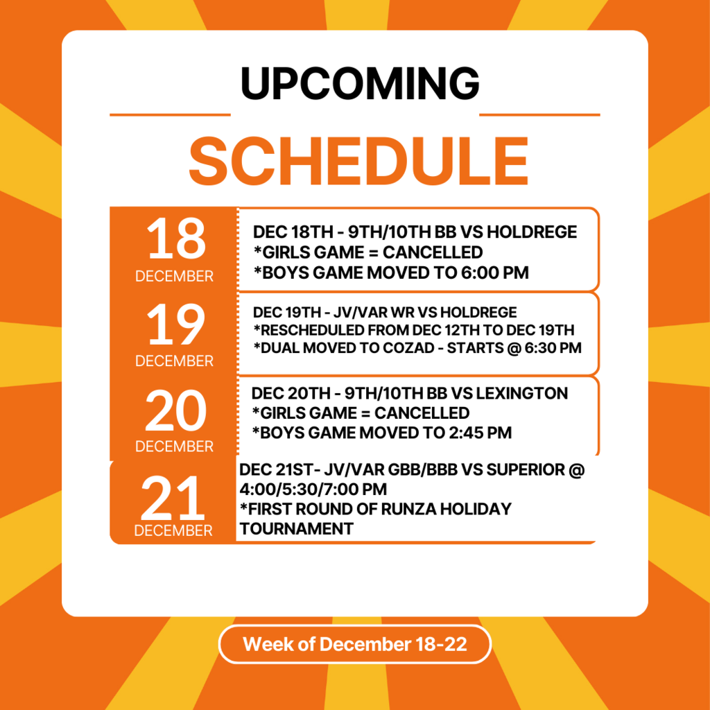 Schedule Changes December 18-22