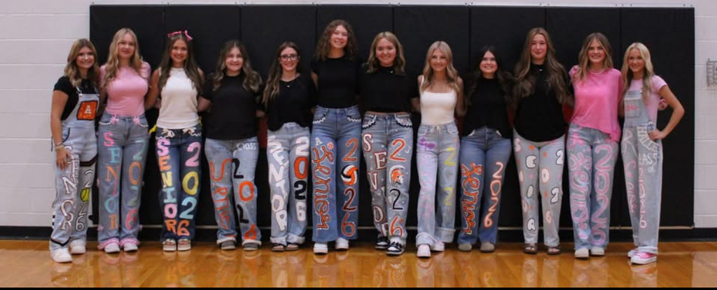 Senior Girls Dressed Up with decorated jeans