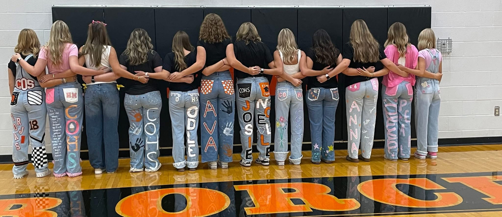 Senior Girls Dressed Up with decorated jeans 