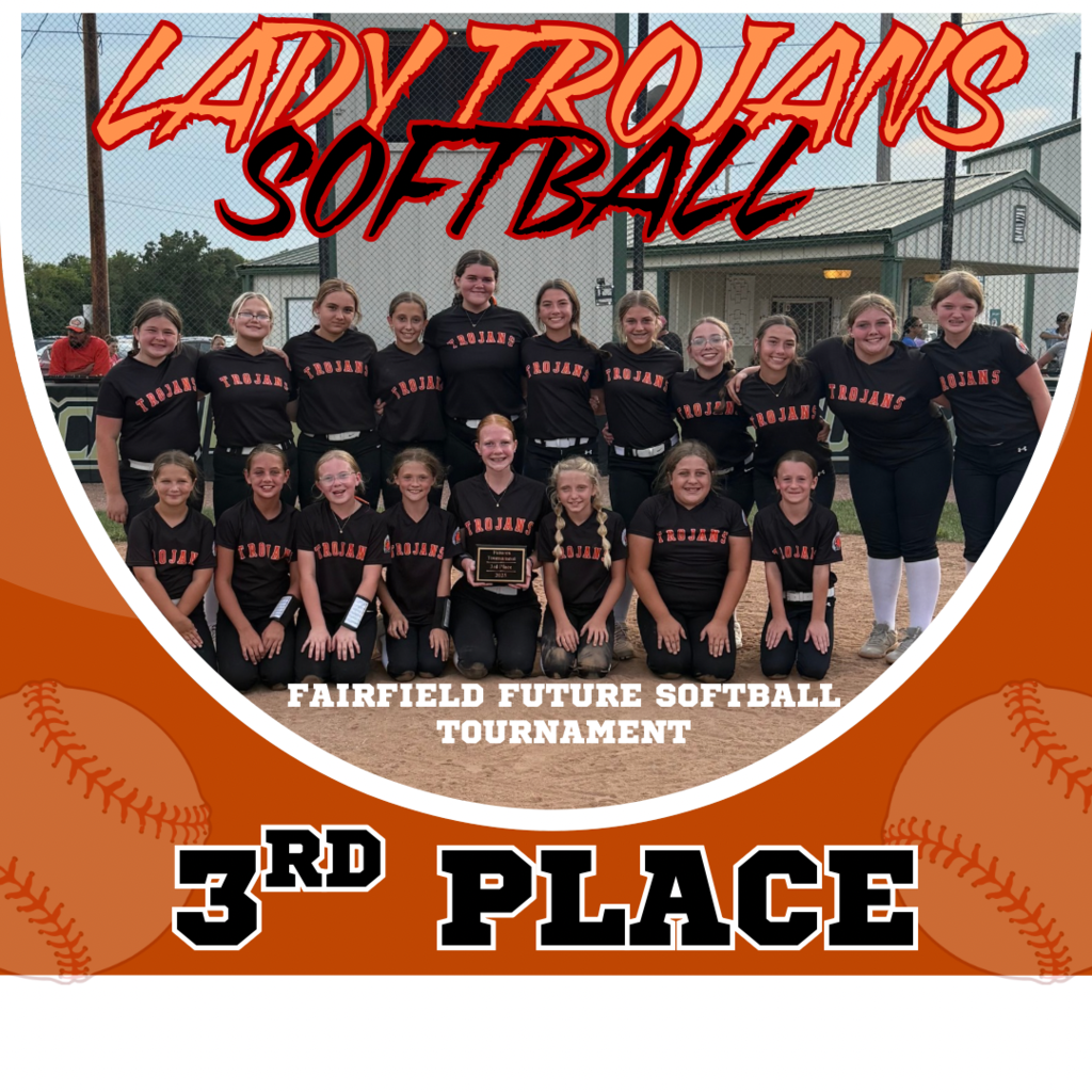 Softball picture with 20 softball players in black uniform with text saying 3rd place finish