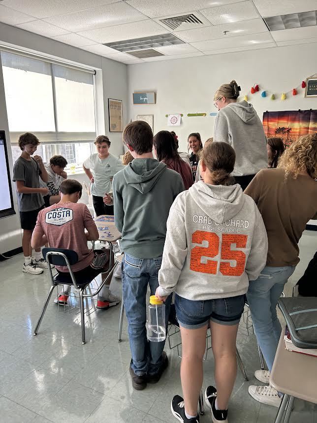 high school social studies students watching a map race