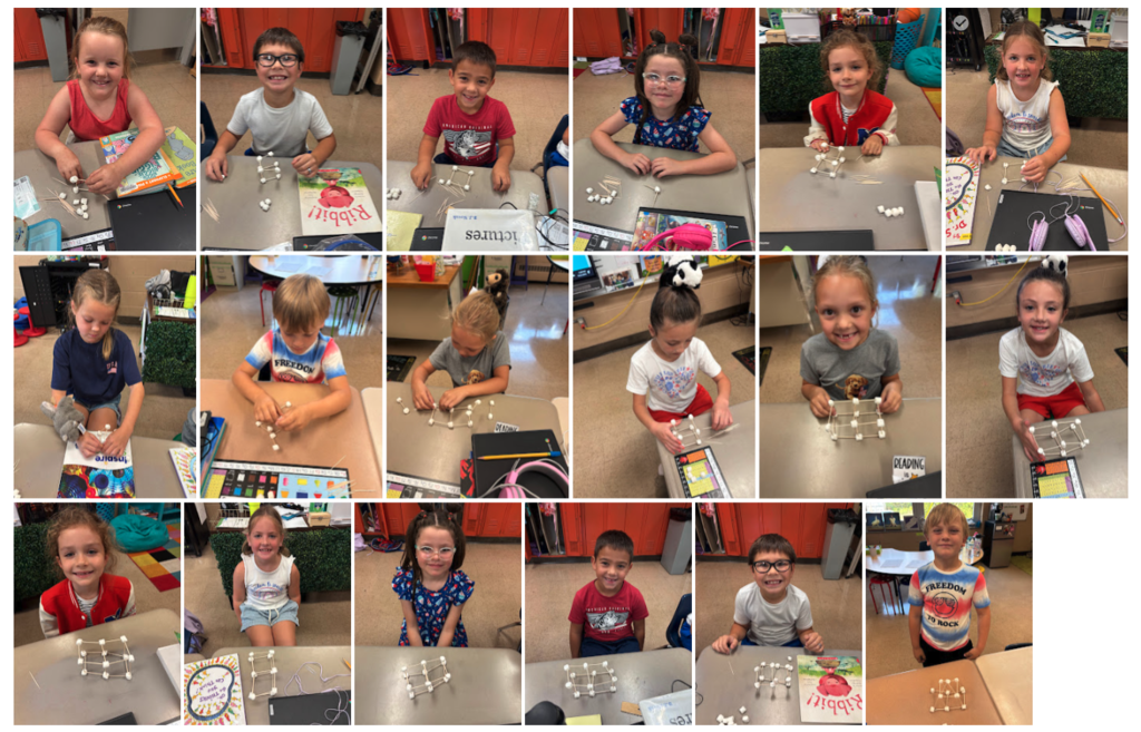 2nd grade science students with toothpicks and marshmellows