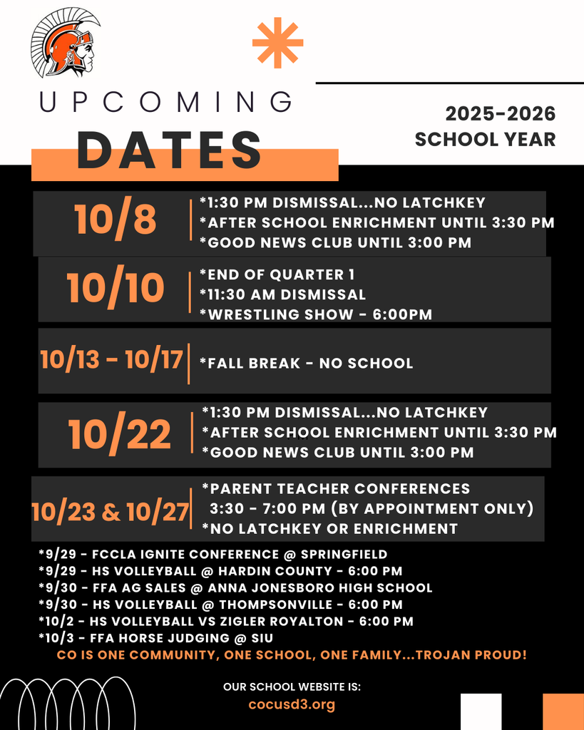 Upcoming Dates in black, orange and white