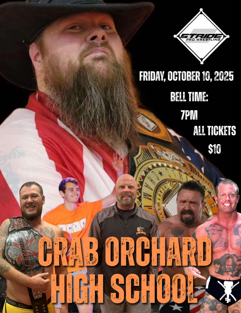 Wrestling flyer with wrestlers holding belts with American flag over one shoulder. Two other wrestlers posing.
