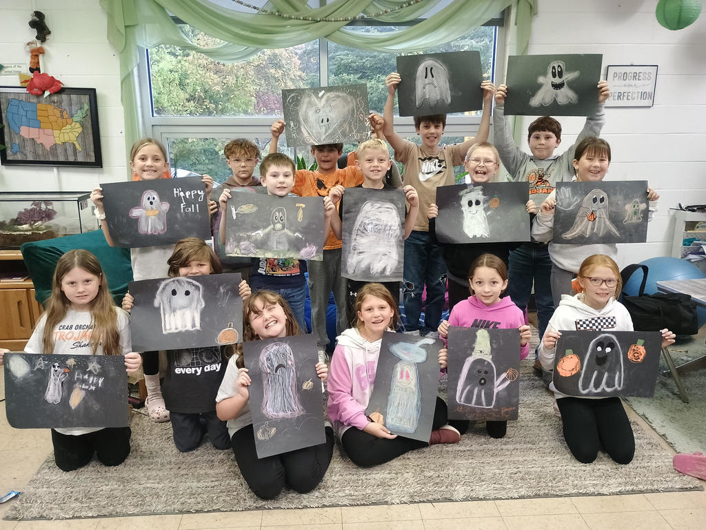 3rd and 4th grade chalk pastel ghosts