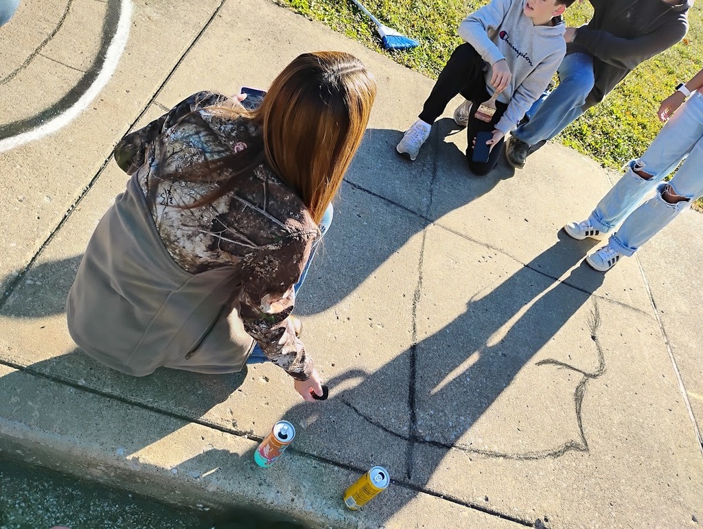 beginning stages of sidewalk chalk art