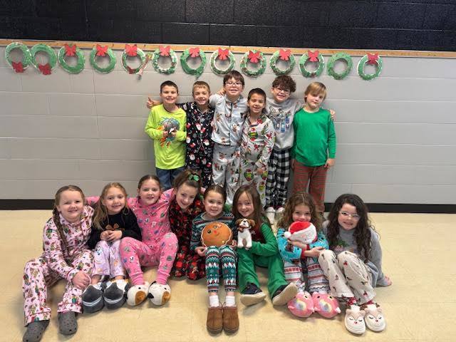 2nd grade class dressed up for pajama day