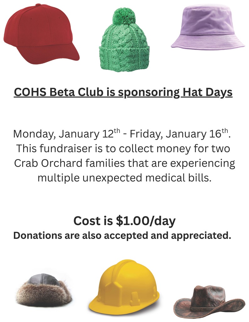 flyer with information about hat days fundraiser from BETA Club