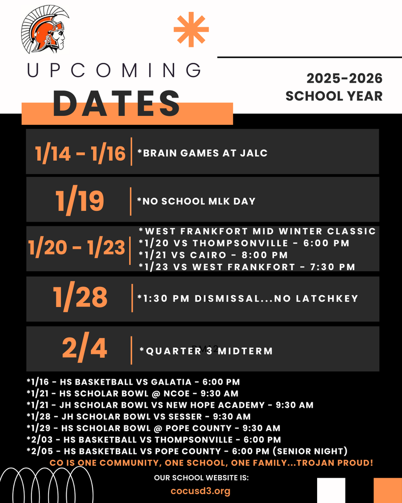 Upcoming Dates 1-13-2026