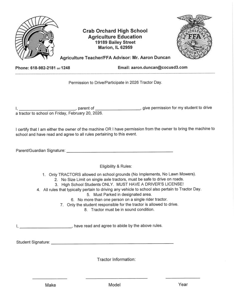 permission slip to drive a tractor to school