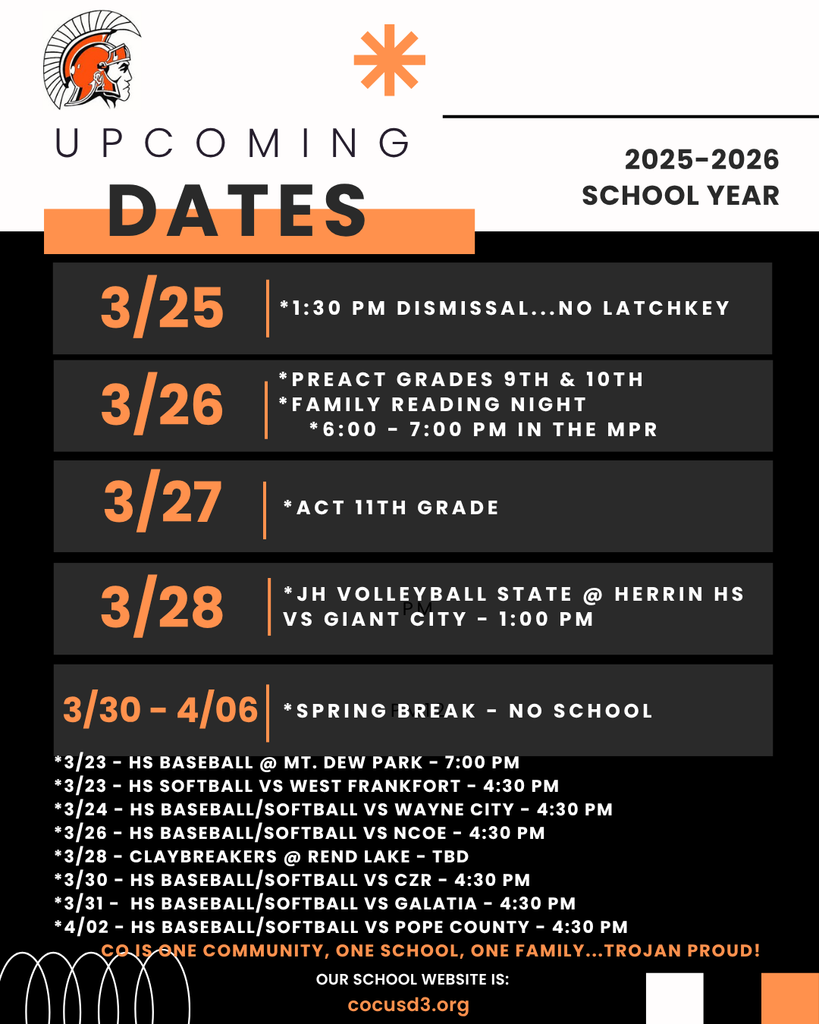 Upcoming Dates 3-23-26
