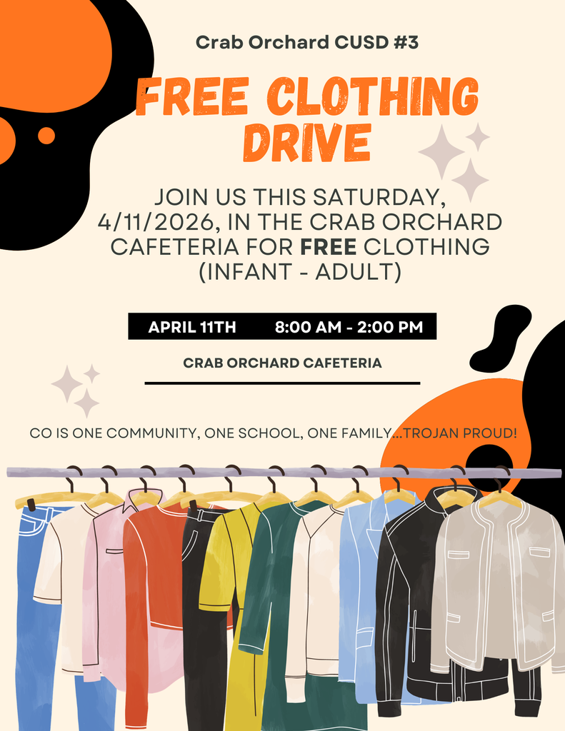 clothing drive flyer with clothes hanging and orange print