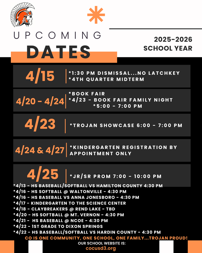 upcoming dates and information flier in orange black in white
