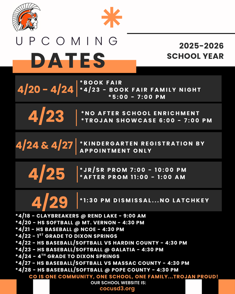 Upcoming Dates and events in black, orange and white