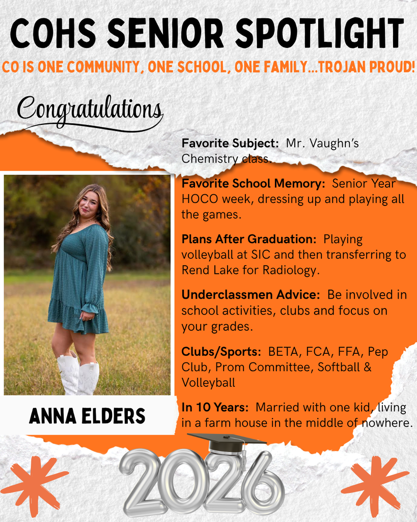 senior spotlight flier with grey orange black and white background with a female with long brown hair wearing white boot in a field