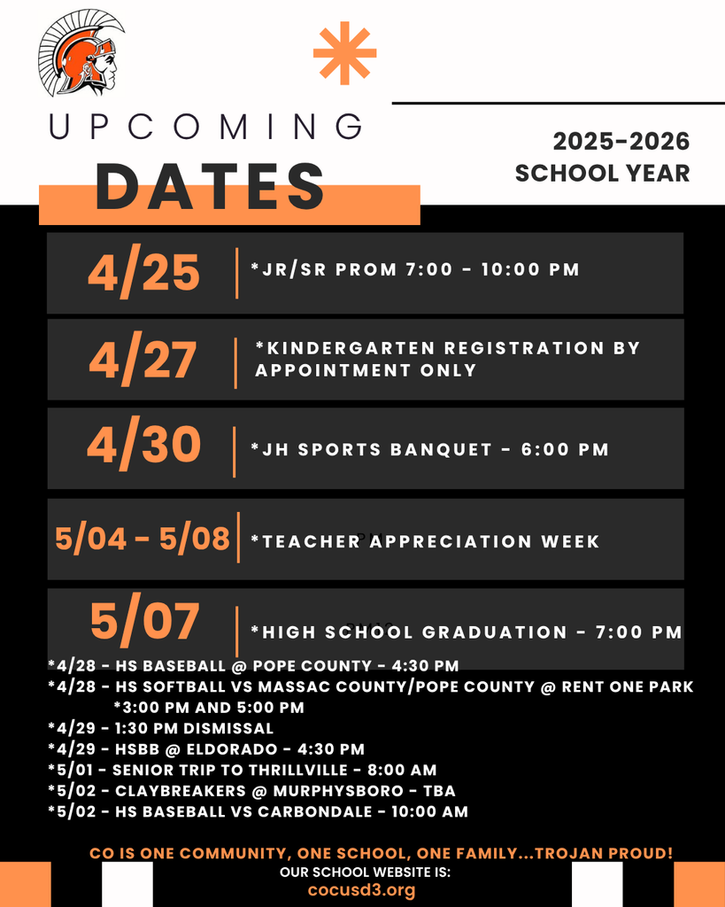 Upcoming Dates and events in black, orange and white
