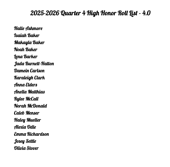 quarter 4 high honor roll list