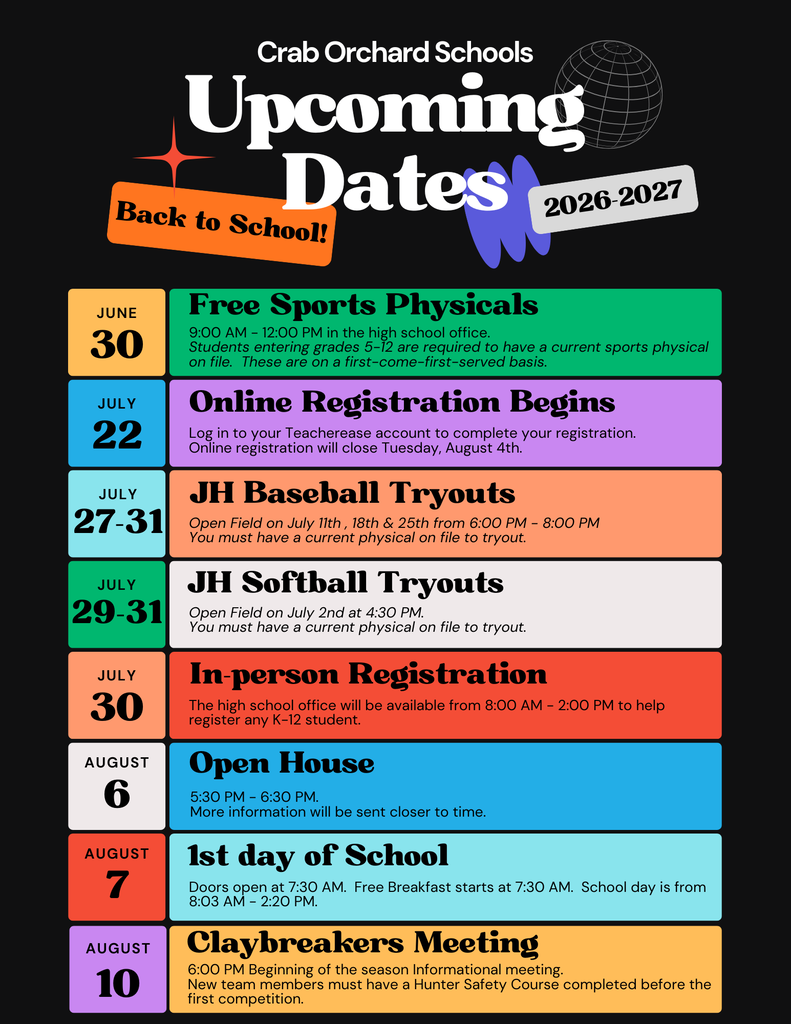 upcoming dates for back to school in multicolors with black background