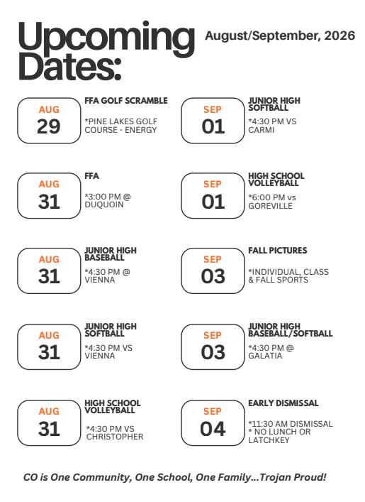 List of upcoming dates