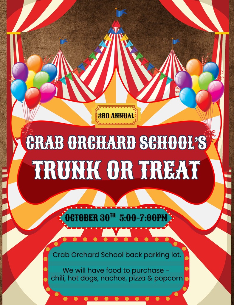 flyer with a circus big top and balloons with information about a trunk or treat event