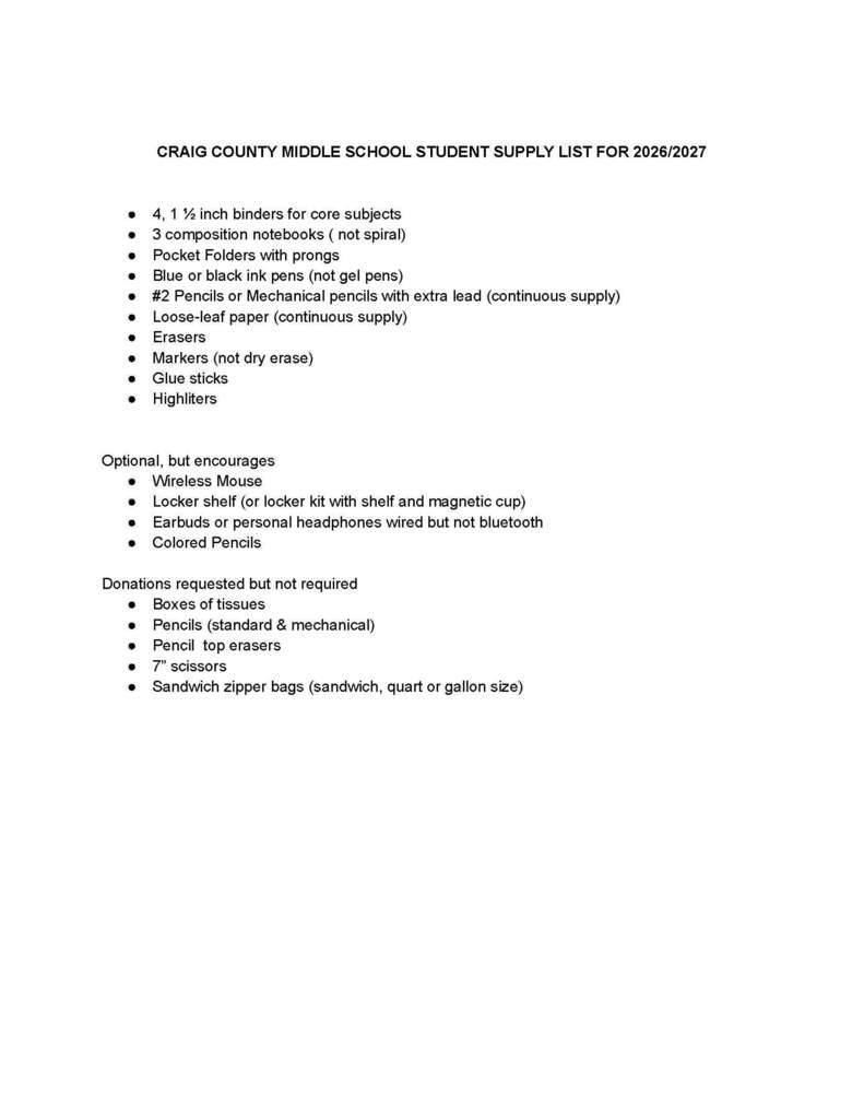 2026-2027 School Supply Lists