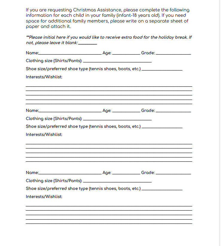 2026 Christmas Assistance Letter
