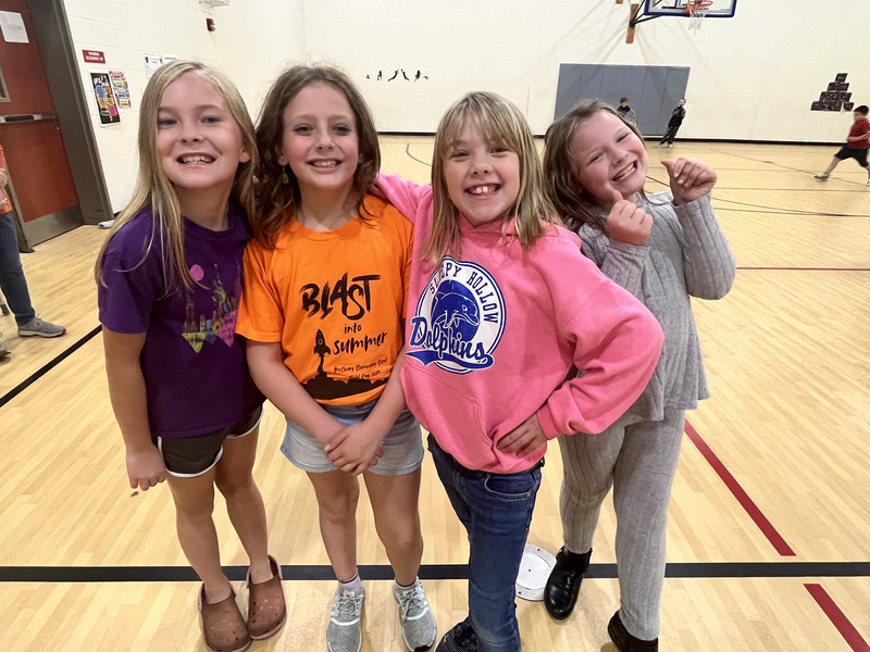 Kids in group at dance party 