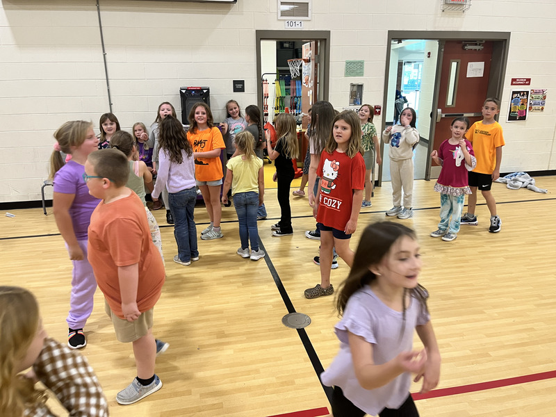 Kids in group at dance party 