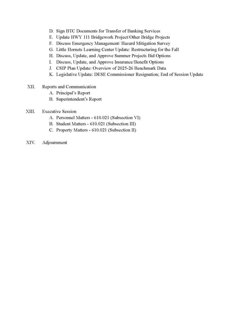 Craig R-III Board Meeting Agenda for 05-18-26 Page 2