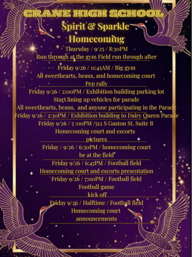 Full schedule for everyone involved in the Homecoming