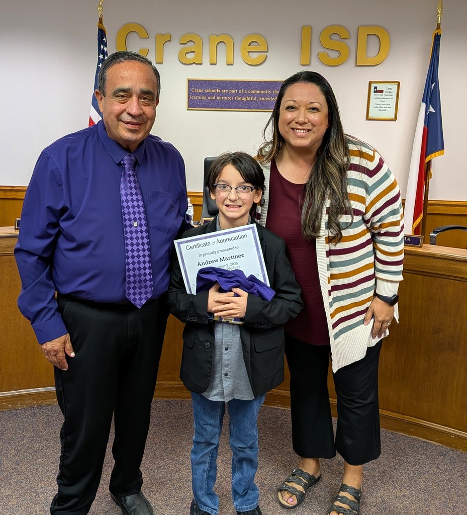 Crane ISD student leads the pledge at Board Meeting