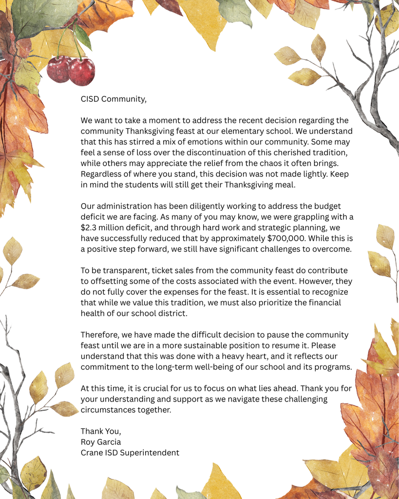 Letter about Thanksgiving Feast