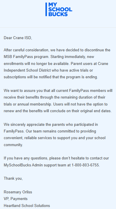 MySchoolBucks FamilyPass announcement