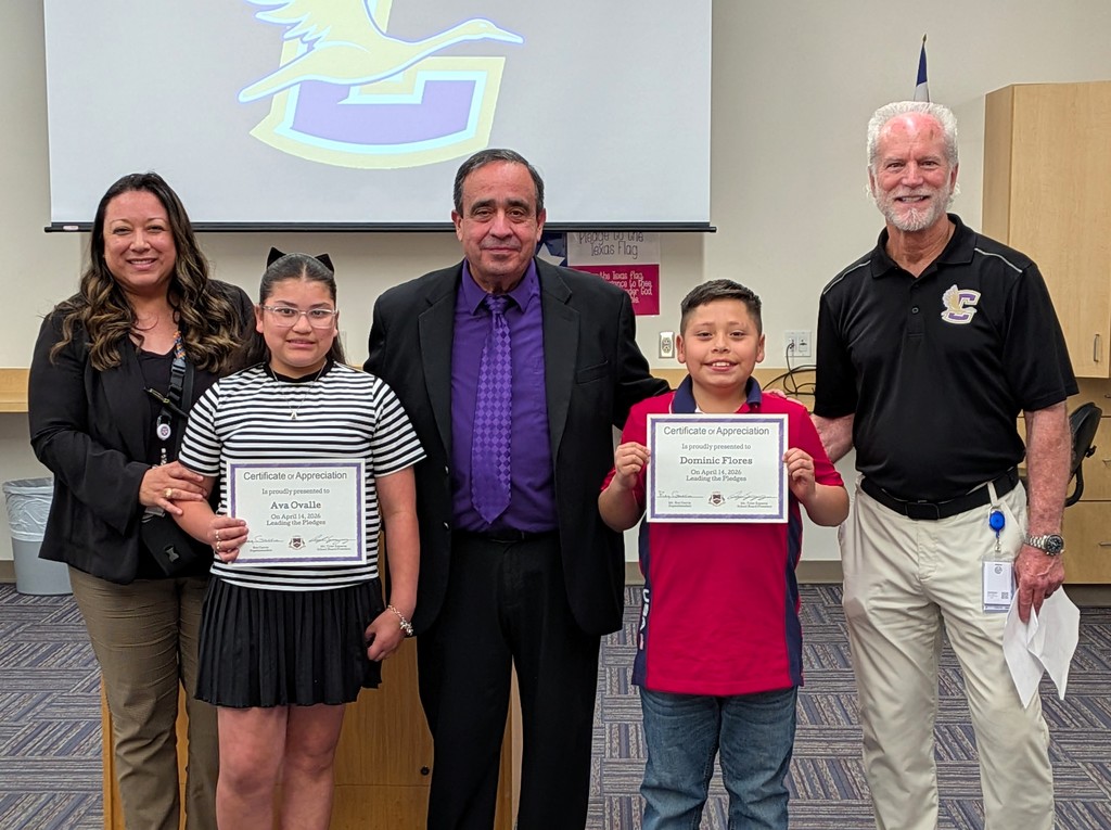 We were honored to have our school board meeting pledges led tonight by Ava Ovalle from Crane Elementary and Dominic Flores from Crane Middle School.  We are so proud of our Crane ISD students!