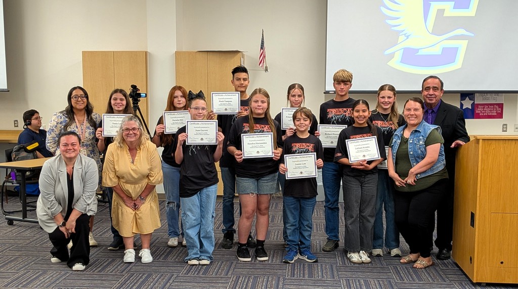 A huge congratulations to our Middle School TMSCA team that traveled to San Antonio this weekend for the State TMSCA Meet! They brought home several medals and trophies and truly spread far the fame of the golden cranes!  Number Sense 8th Grade - Tenley McNeese 15th place medal 7th Grade - Dawnee Prak 15th place medal & Natalie Hill 8th place trophy 6th Grade - Kendra Hernandez 13th place medal  Calculator 8th Grade - Tenley McNeese 18th place medal & Princely Hernandez 15th place medal 7th Grade - Natalie Hill 19th place medal  Math 8th Grade - Tenley McNeese 9th place trophy 7th Grade - Natalie Hill 16th place medal 6th Grade - Kendra Hernandez 5th place trophy  Science 8th Grade - Richard Boone 17th place medal 6th Grade - Jane Garrett 8th place trophy & Junior Lee 2nd place trophy