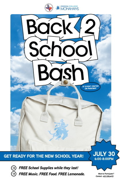 Odessa College invites CHS students to their Back to School Bash at the Monahans Center.  This is a great time and opportunity for students to see their opportunities after high school, so mark your calendars!