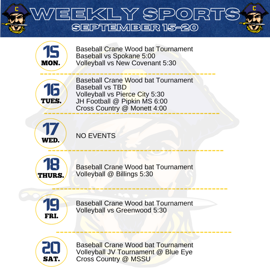 9/15-9/20 Weekly Sports Events